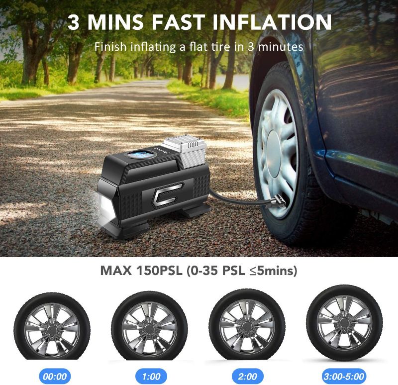 Photo 2 of Merece Tire Inflator Portable Air Compressor AC/DC 12V Air Compressor for Car Tires, Cordless Tire Pump with Rechargeable Built-in Battery Small Digital Quiet Tire Air Compressor with Pressure Gauge
