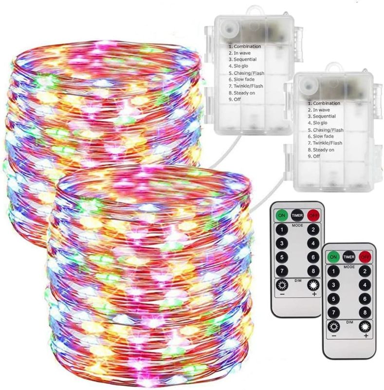 Photo 1 of Fairy Lights String 10M 100LED, Battery Powered Copper Wire Lights for Indoor/Outdoor/Christmas/Wedding/Garden etc. 2 Pack (Multicolour)
