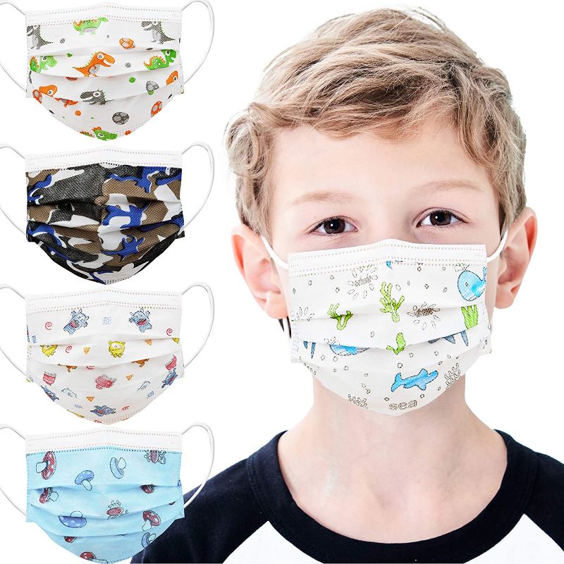 Photo 1 of 2 PC mystcare Kids Disposable Face Mask 50 Pack Ages 5-12 Filter 3-Layer Safety Face Masks for Kids Daily Use.All Metal Nose Clips(Multicolored)
