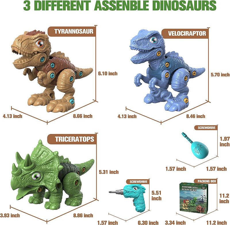 Photo 1 of [2022 New] Take Apart Dinosaur Toys with 3 Dinosaurs, 3 Dinosaur Eggs, 1 Dinosaur Electric Drill, STEM Educational Construction Building Kids Toys for 3 4 5 6 7 8 Year Old Boys Girls Gifts