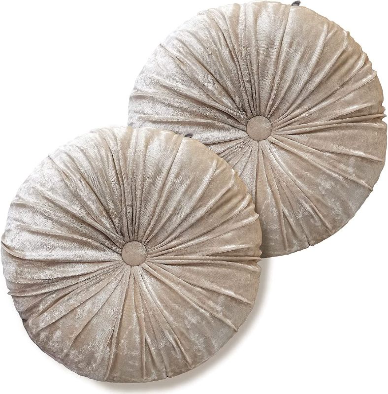 Photo 1 of 2 PCS Round Floor Cushions Pillow, Solid Color Velvet Meditation Cushion Pumpkin Pleated Meditation Pillow for Home Sofa Bed Car Decor Floor Pillow Cushion Beige
