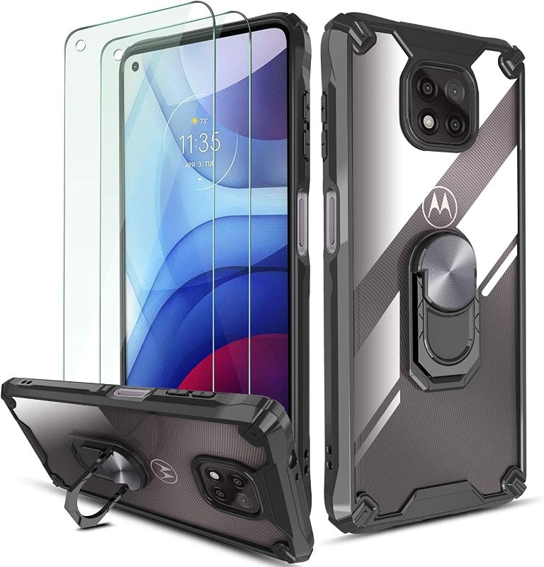 Photo 1 of QHOHQ Case for Motorola Moto G Power 2021 (Not fit G Power 2020) with 2 Pack Screen Protector,[360° Rotating Stand] [5 Times Military Grade Anti-Fall Protection],Transparent PC Back Cover-Black (2PCS)
