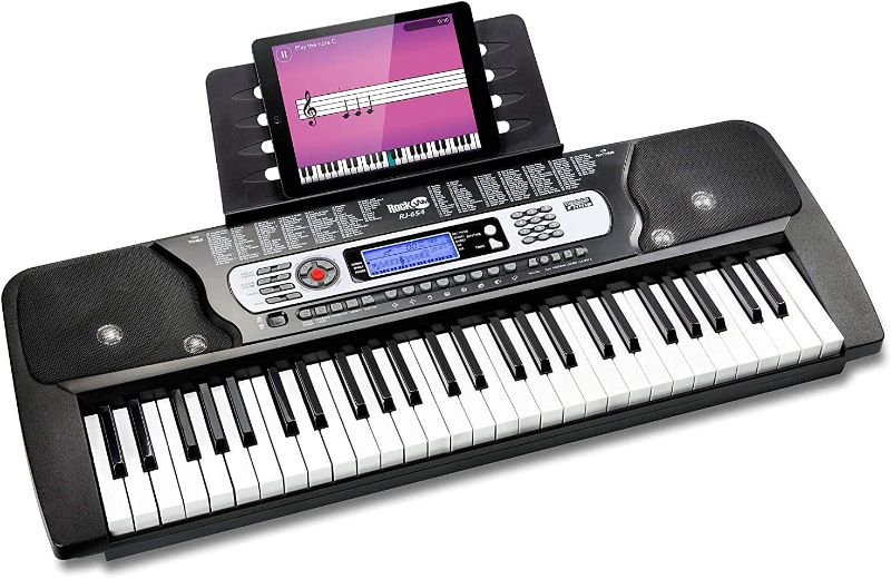 Photo 1 of RockJam 54 Key Keyboard Piano with Power Supply, Sheet Music Stand, Piano Note Stickers & Simply Piano Lessons
