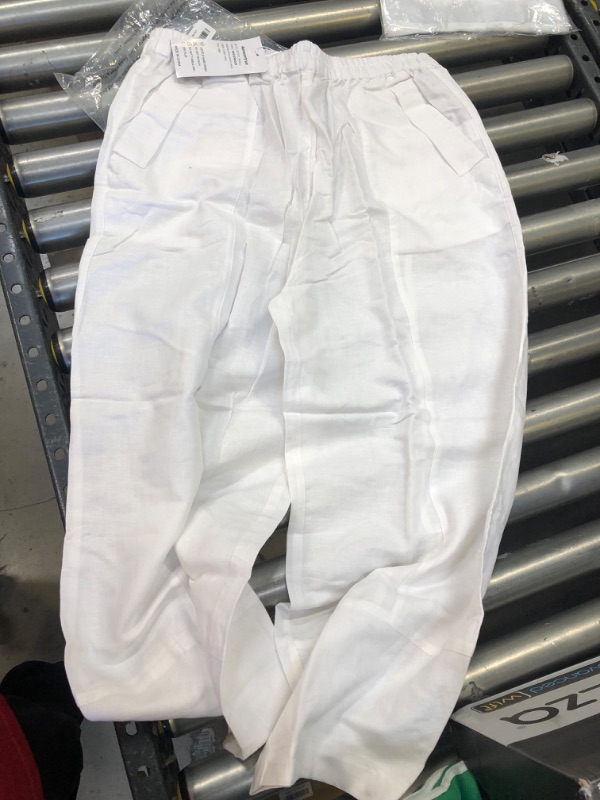Photo 2 of Aeneontrue Women's 100% Linen Wide Leg Pants Capri Trousers Back with Elastic Waist -- size large 