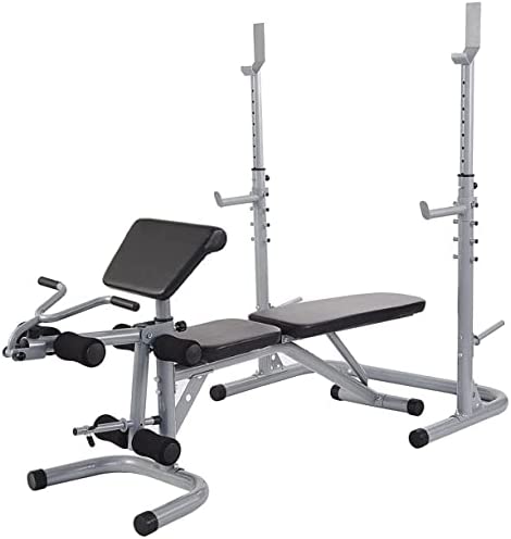 Photo 1 of Powergainz Elegainz EGZ-3000 Adjustable Olympic Workout Bench with Squat Rack, Leg Extension, Preacher Curl, and Weight Storage, 800-Pound Capacity, Grey -- FOR PARTS ONLY -- SET NOT COMPLETE -- BOX 2 OF 2 ONLY 