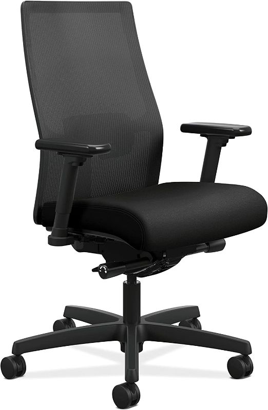 Photo 1 of HON Office Ignition 2.0 Ergonomic Computer Desk Chair Adjustable Arms & Lumbar Support, Syncro-Tilt Recline, Mesh Back, Comfortable Seat Cushion, 360 Swivel Rolling Wheels, 250lb Max, Lumbar, Black
