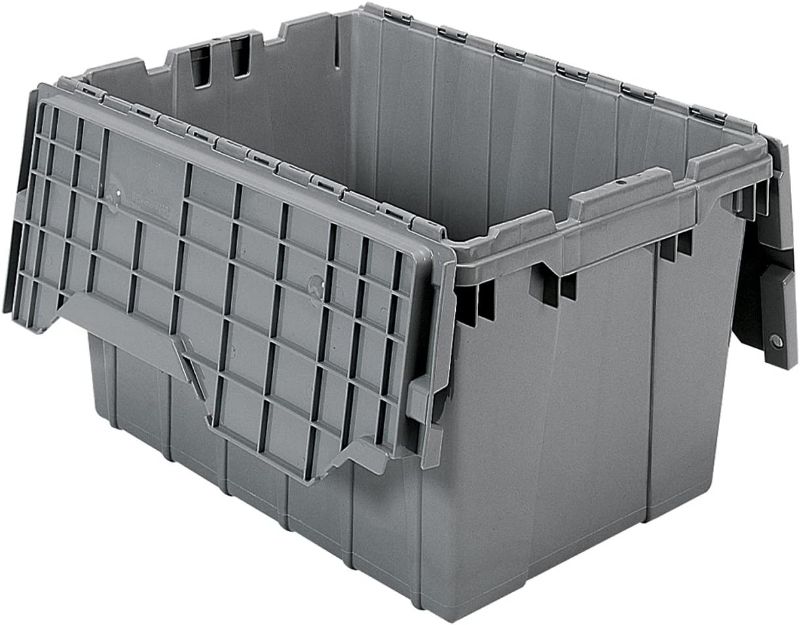 Photo 1 of 1  Akro-Mils 39120 Industrial Plastic Storage Tote with Hinged Attached Lid, (21-Inch L by 15-Inch W by 12-Inch H),