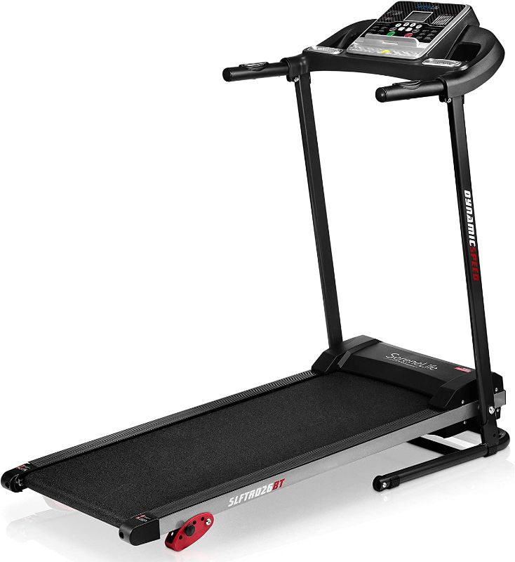 Photo 1 of SereneLife Folding Treadmill - Foldable Home Fitness Equipment with LCD for Walking & Running - Cardio Exercise Machine - 4 Incline Levels - 12 Preset or Adjustable Programs - Bluetooth Connectivity
