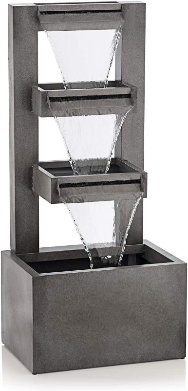 Photo 1 of Alpine Corporation 43" Tall Outdoor Multi-Tier Modern Industrial Metal Fountain, Grey----MISSING A COUPLE OF NUTS AND BOLTS -----EVERYTHING ELSE IS THERE AND WORKS 
