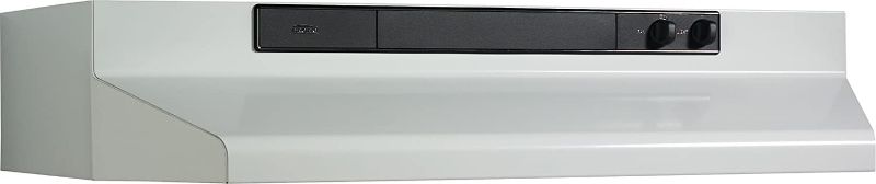 Photo 1 of Broan-NuTone 462401 24-inch Under-Cabinet 4-Way Convertible Range Hood with Infinite-Speed Exhaust Fan and Light, 260 Max Blower CFM, White-----------there is some damage view pictures for reference 
