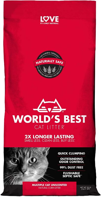 Photo 1 of WORLD'S BEST CAT LITTER Multiple Cat Unscented, 32-Pounds---------OPENED FROM SHIPPING BUT TAPPED BACK UP 
