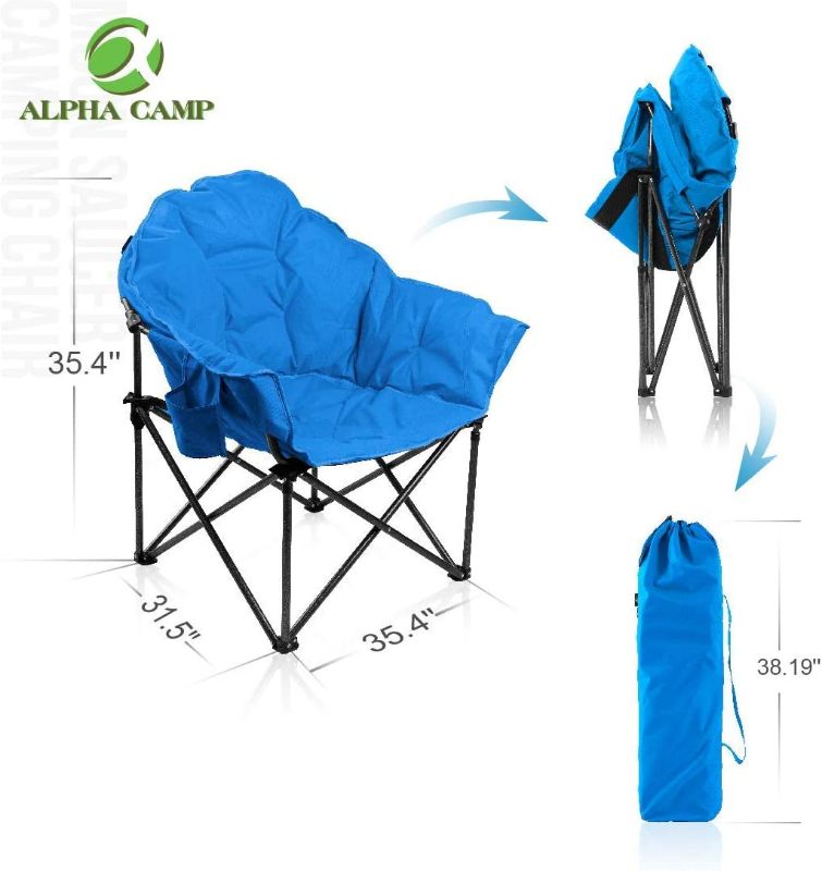 Photo 1 of ALPHA CAMP Oversized Camping Chairs Padded Moon Round Chair Saucer Recliner with Folding Cup Holder and Carry Bag
