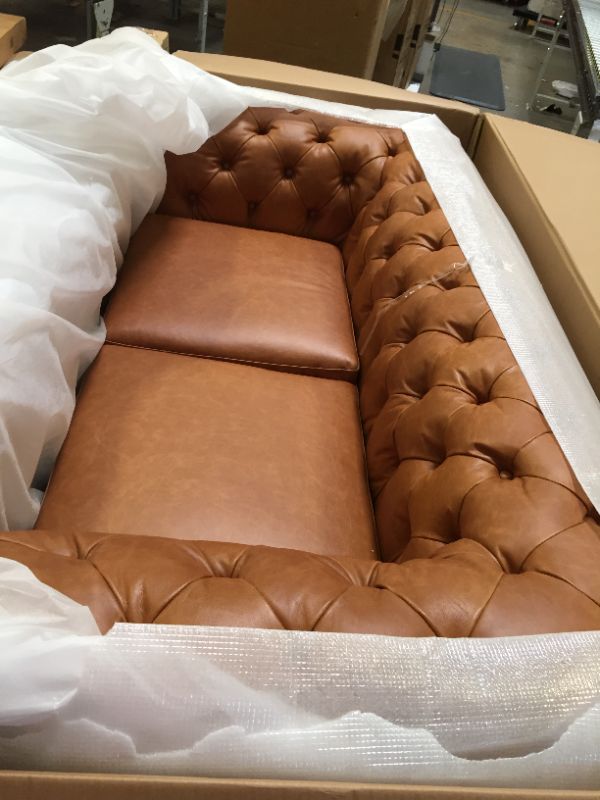 Photo 5 of Amazon Brand – Stone & Beam Bradbury Chesterfield Modern Tufted Leather Loveseat Sofa Couch, 78.7"W, Cognac
