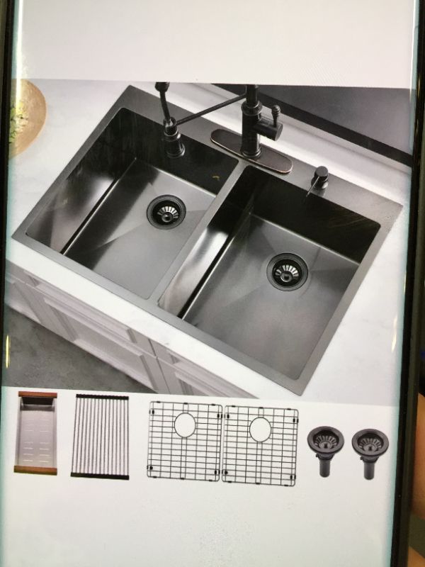 Photo 1 of 33 DOUBLE BOL KITCH SINK MATTE BLACK HACHENL 33 INCH DROP IN KITCHEN SINK GUN METAL BLACK STAINLESS KITCHEN