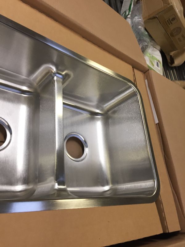 Photo 2 of Elkay Lustertone Classic Stainless Steel 32-1/16" x 18-1/2" x 9", 40/60 Double Bowl Undermount Sink with Aqua Divide