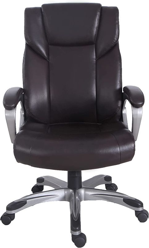Photo 1 of Amazon Basics High-Back Bonded Leather Executive Office Computer Desk Chair - Brown-----SALE FOR PARTS 
