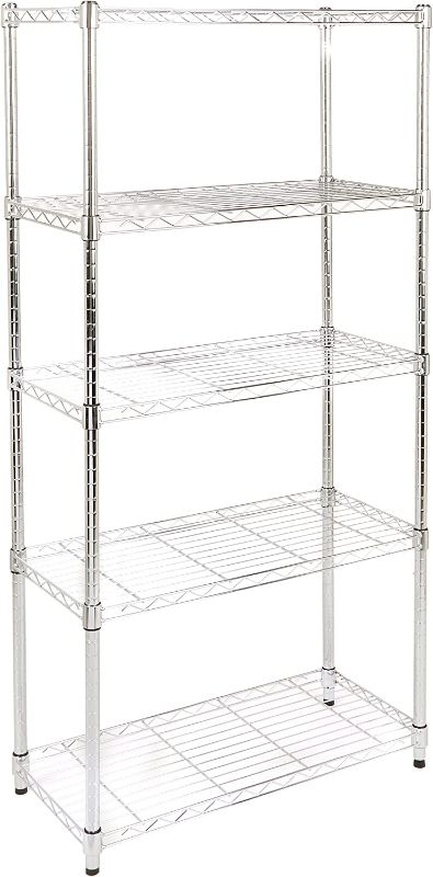 Photo 1 of Amazon Basics 5-Shelf Adjustable, Heavy Duty Storage Shelving Unit (350 lbs loading capacity per shelf), Steel Organizer Wire Rack, Chrome (36L x 14W x 72H)
