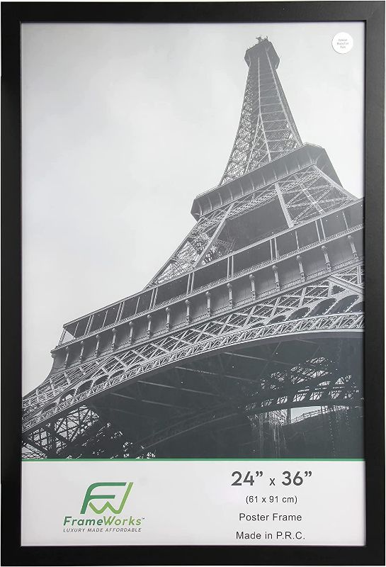 Photo 1 of 1 FrameWorks  Black Back-Loading Wooden Poster Frame with Classic Edges, 24x36 in