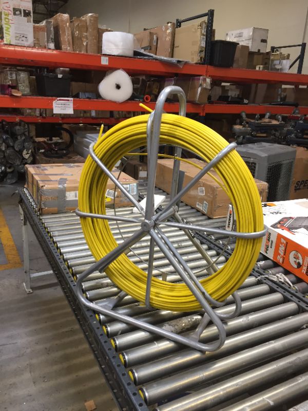 Photo 3 of Happybuy Fish Tape Fiberglass 8MM 492FT Duct Rodder Fish Tape Continuous Fiberglass Tape Wire Cable Running with Cage and Wheel Stand