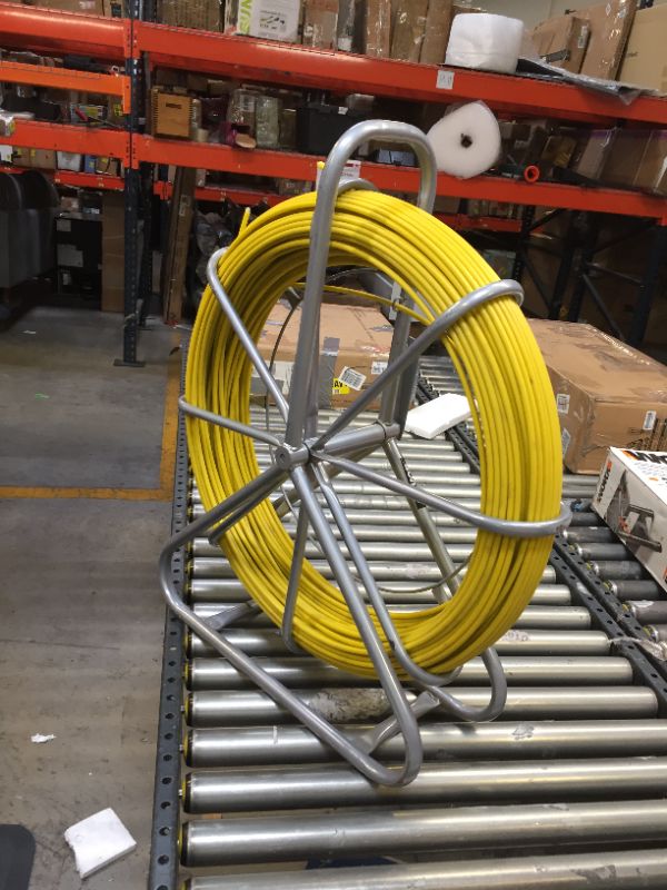 Photo 2 of Happybuy Fish Tape Fiberglass 8MM 492FT Duct Rodder Fish Tape Continuous Fiberglass Tape Wire Cable Running with Cage and Wheel Stand