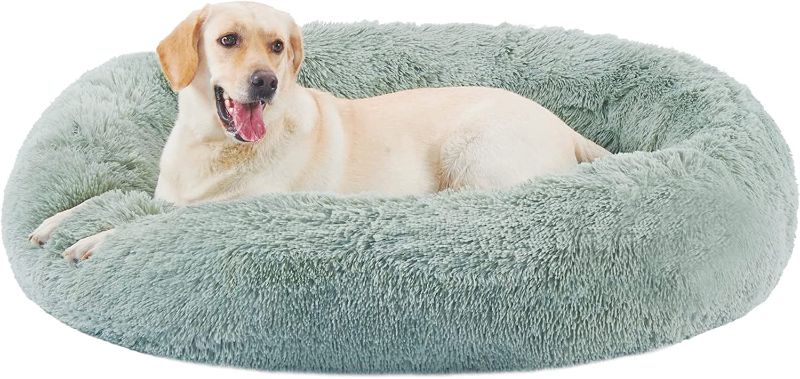 Photo 1 of Best Friends by Sheri The Original Calming Donut Cat and Dog Bed in Shag Fur Sage, Extra Large 45x45
