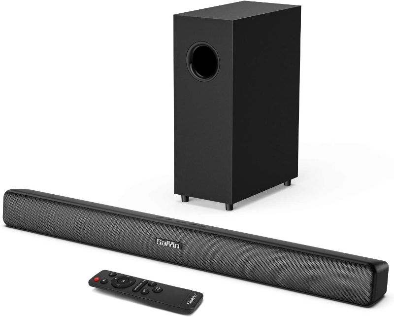 Photo 1 of Sound Bars for TV with Subwoofer Deep Bass Soundbar 2.1 CH Home Audio Surround Sound Speaker System with Wireless Bluetooth 5.0 for PC Gaming with Wired Opt/Aux/Coax Connection Mountable 29-Inch---minor used 