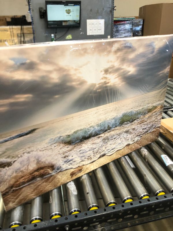 Photo 1 of Aijuyuan.Li Sea View Canvas Bathroom Decor Wall Art?Sunshine Waves Waves Landscape Pictures for Living Room Bedroom Home Artwork Stretch Suspension 24x36 Inch
