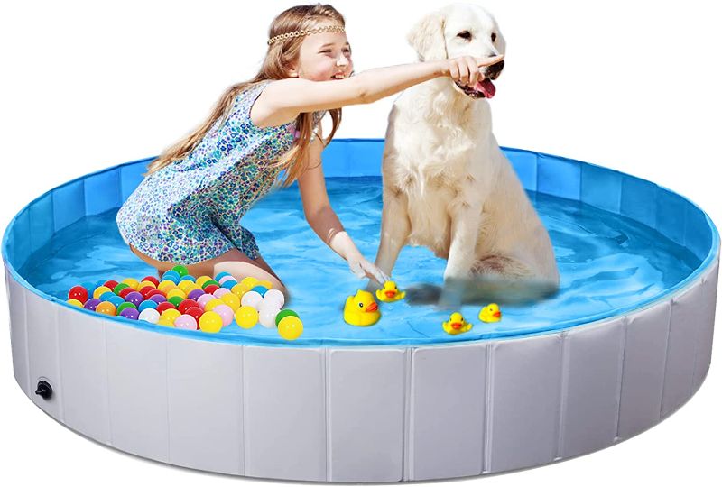 Photo 1 of 2---TIDYON Dog Pool Large Foldable Collapsible Dog Pool Plastic Pool Portable Dog Swimming Pool Plastic Kiddie Pool for Kids Dogs in Summer (XL 55")
