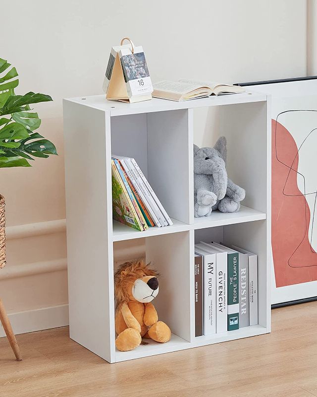 Photo 1 of Lhywehe 4 Cube Organizer Bookshelf, Small Storage Shelves, Wood Open Display Bookcase, Floor Standing Living Room Office Furniture - White
