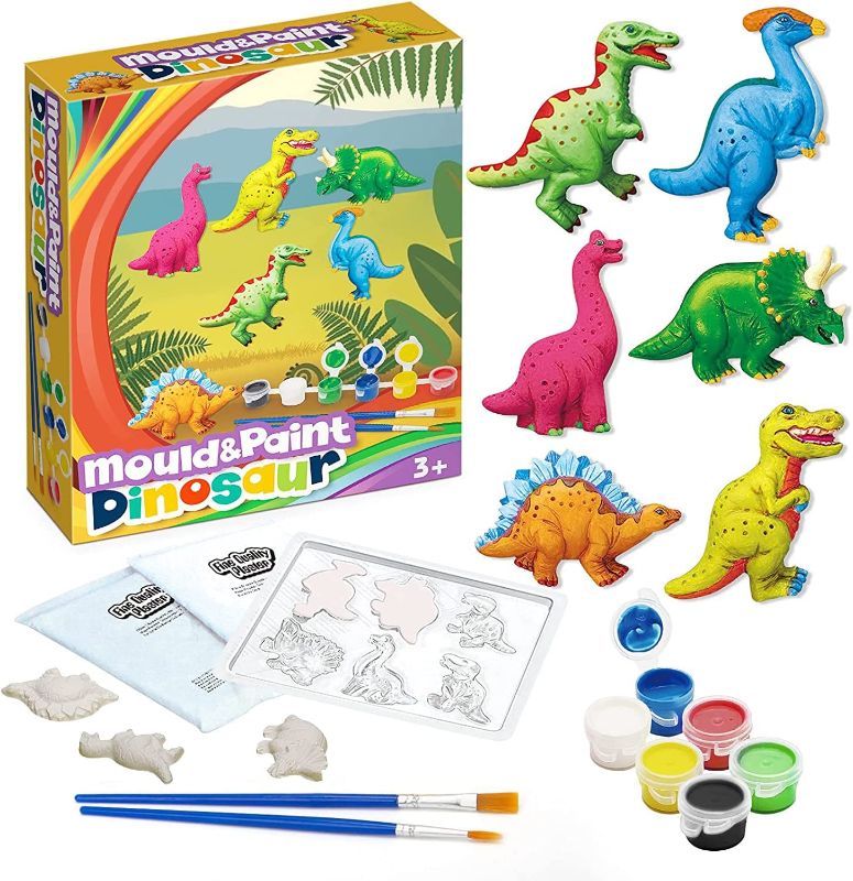 Photo 1 of Aviaswin Dinosaur Painting Kit for Kids, Arts and Crafts for Kids Ages 6-8, 8-12, 6 Dino Figurines Playset, Gifts for Boys and Girls