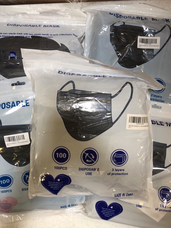 Photo 1 of 100PCS 3 Ply Black Disposable Face Mask Filter Protection Face Masks BUNDLE (500 PIECES TOTAL)