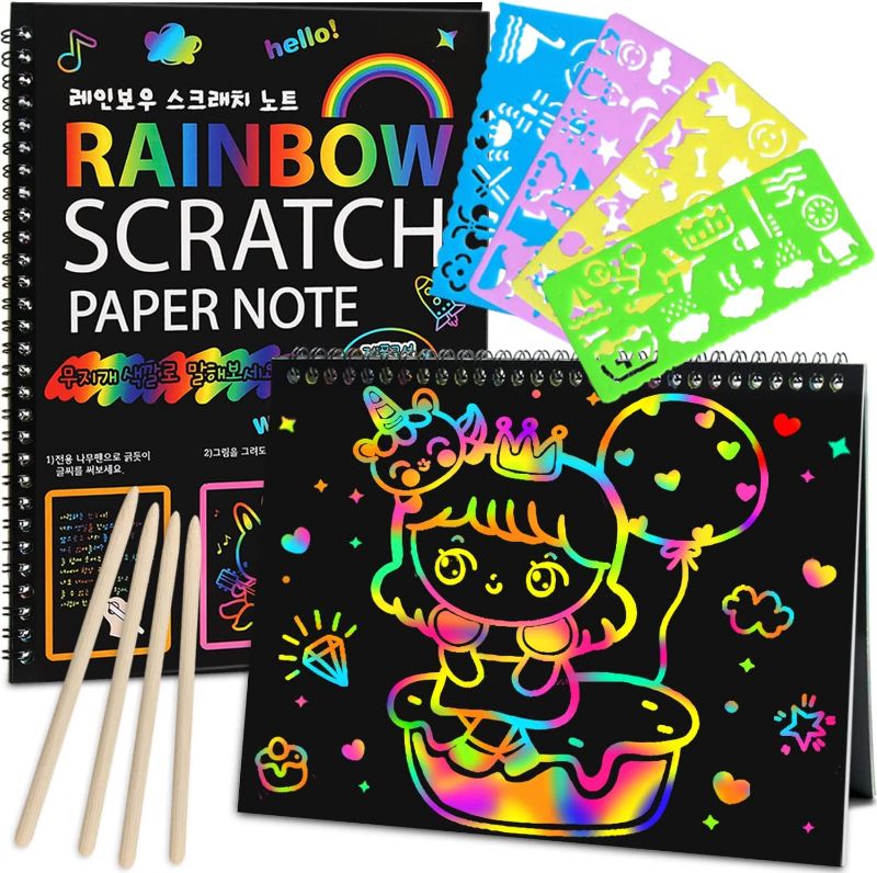 Photo 1 of ZMLM Scratch Paper Art Set: 2 Pack Rainbow Scratch Off Crafts Supplies Kits for Age 3 4 5 6 7 8-12 Kids Gift Toy for Girls Boy Teen Birthday|DIY Party Favor|Christmas|Halloween|Coloring Fun Activity
