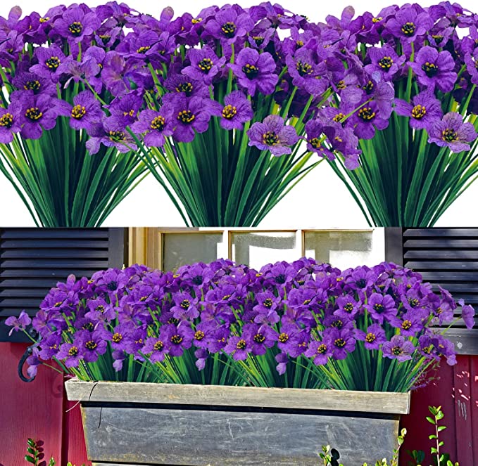 Photo 1 of 8 Bundles Artificial Violet Silk Flowers UV Resistant Non-Fading Fake Flowers Faux Flowers, Decorating for Indoor and Outdoor,Home,Shop,Garden Windows and Wedding(Purple)
