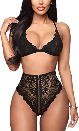 Photo 1 of Aranmei Womens Sexy Bra and Panty Sets High Wasited Zip Front Lace Lingerie Set
m