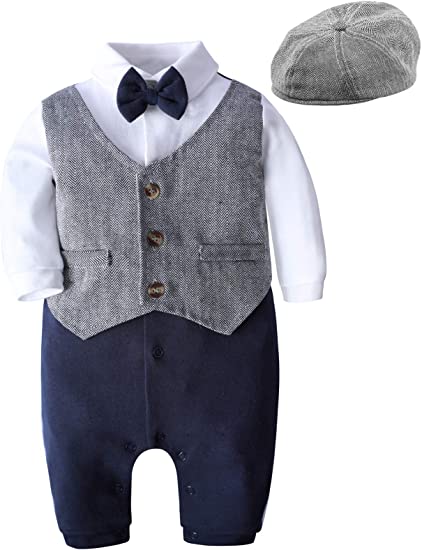 Photo 1 of A&J DESIGN Baby Newborn Outfits for Boys, 2Pcs Baby Gentleman Romper & Hat
60
