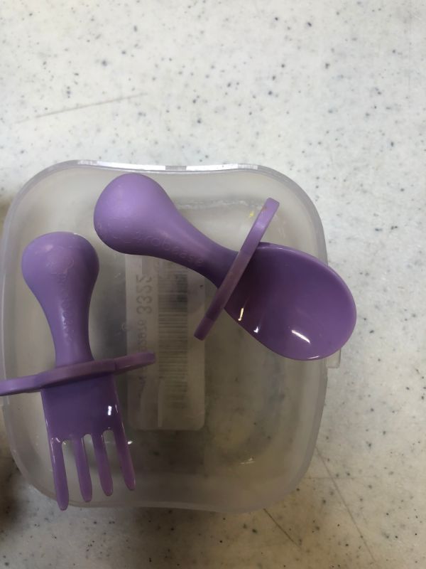 Photo 3 of Grabease Baby and Toddler Self-Feeding Utensils – Spoon and Fork Set for Baby-Led Weaning – Made of Non-Toxic Plastic – Featuring Protective Barriers to Prevent Choking and Gagging
