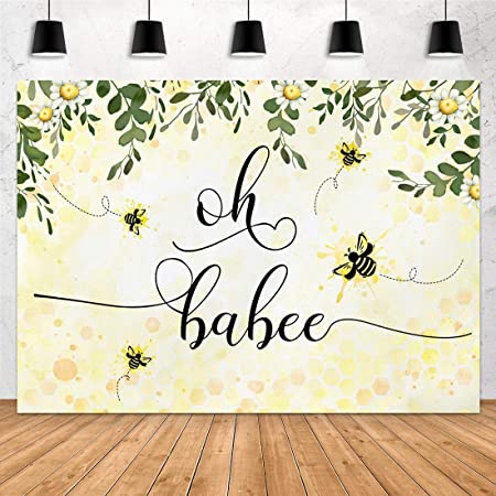 Photo 1 of Aperturee 7x5ft Oh Baby Bee Baby Shower Backdrop Oh Babee Honeycomb Honey Bee Sunflower Green Leaves Bumblebee Photography Background Party Girl Boy Newborn Photo Booth Studio Props Banner Supplies
