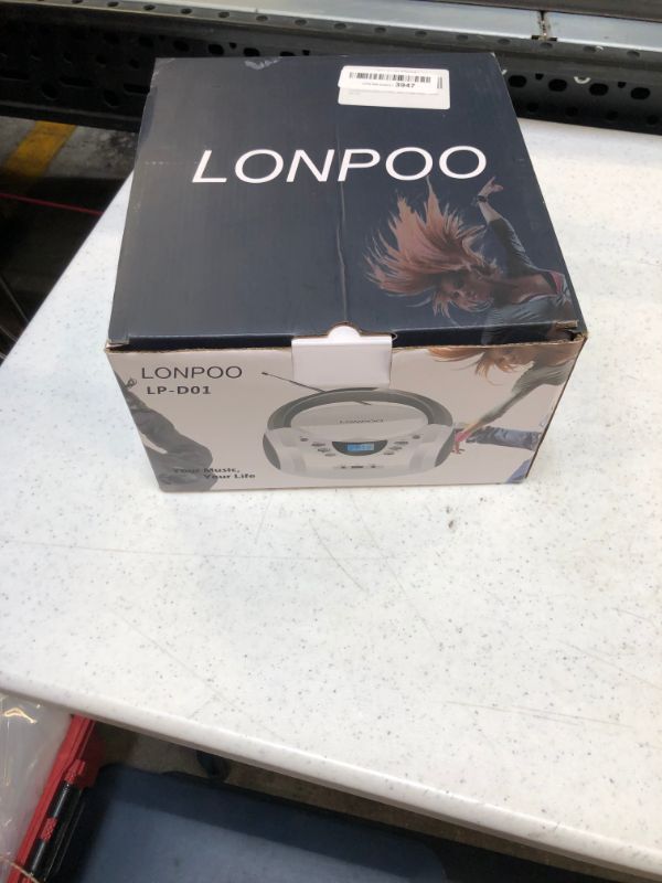 Photo 2 of LONPOO CD Player Portable Boombox with FM Radio/USB/Bluetooth/AUX Input and Earphone Jack Output, Stereo Sound Speaker & Audio Player,White
