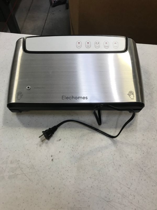 Photo 1 of Elechomes Vacuum Sealer, Built-in Bag Storage and Cutter, 85KPA Powerful Suction Food Sealer Machine, Dry and Moist Food Preservation with Bags and Roll Starter Kit, Easy to Clean, Brushed Stainless Steel
