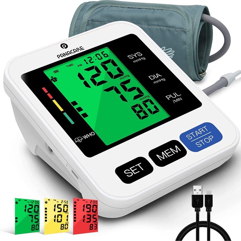 Photo 1 of Blood Pressure Monitor, PANACARE Automatic Blood Pressure Machine for Upper Arm, Adjustable Digital BP Cuff Kit, Adjustable Cuff Large Arm Tri-Color Backlight Screen Audio Reading Heart Rate Indicator
