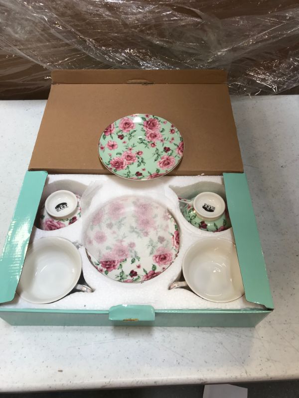 Photo 2 of Brew to A Tea BTäT- Tea Cups, Tea Cups and Saucers Set of 4, Tea Set, Floral Tea Cups 8oz, Tea