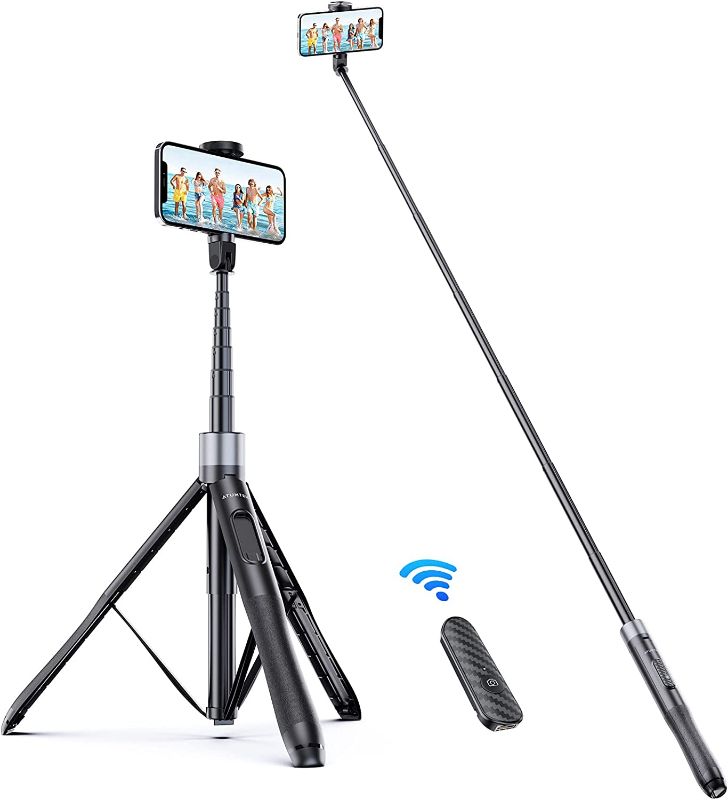 Photo 1 of ATUMTEK 60" Selfie Stick Tripod, All in One Extendable Phone Tripod Stand with Bluetooth Remote 360° Rotation for iPhone and Android Phone Selfies, Video Recording, Vlogging, Live Streaming, Black
