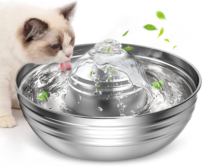 Photo 1 of oneisall Cat Water Fountain Stainless Steel,2L/67oz Quiet Cat Fountain Water Bowl for Multiple Pets,Low Noise Water Fountain for Cats Inside
