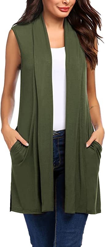 Photo 1 of Beyove Womens Long Vests Sleeveless Draped Lightweight Open Front Cardigan Layering Vest with Side Pockets SIZE XL