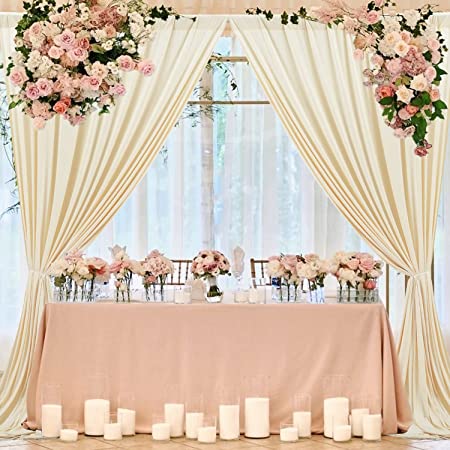 Photo 1 of 10ftx10ft Champagne Wrinkle-Free Backdrop Drapes, Champagne Polyester Background Curtains Backdrop Decorations for Wedding Party Supplies