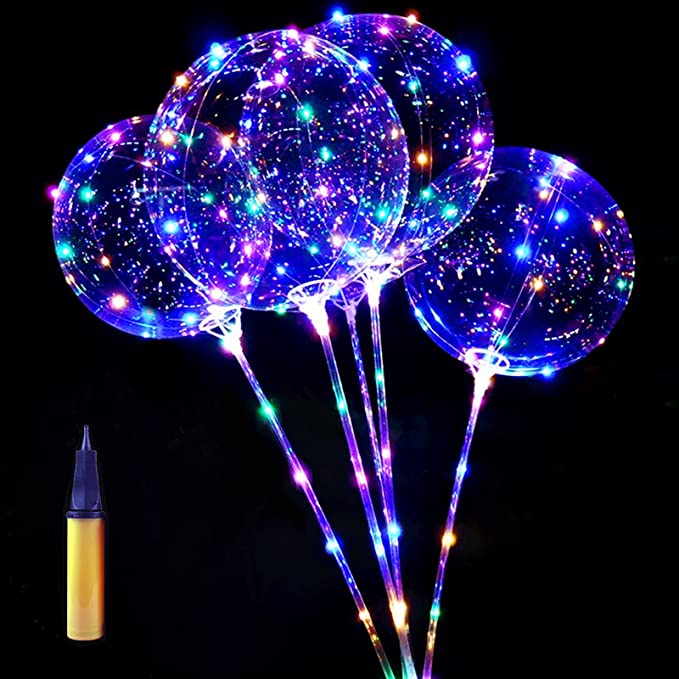Photo 1 of 15 PCS LED Balloons, Clear Light Up Balloons with Sticks + Air Pump, Bobo Balloons Colorful Neon Balloons Glow in the Dark, Helium Balloons Sets for Party, Birthday, Wedding, Decoration