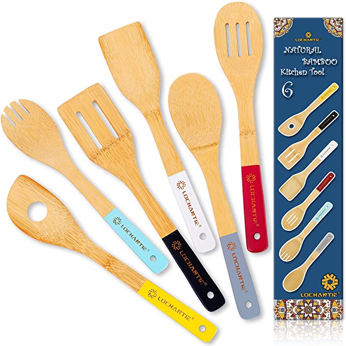 Photo 1 of 6pcs Colorful Cooking Gifts Cool Kitchen Gadgets Bamboo Spatulas and Spoons Delight Your Cooking Experience