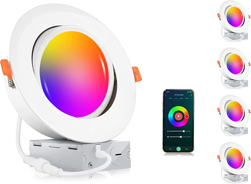 Photo 1 of [4 Pack] ClOUDY BAY 6 inch Gimbal Smart WiFi LED Recessed Lights,RGBCW Color Changing,Compatible with Alexa and Google Home Assistant,No Hub Required,15W 2700K-6500K, IC Rated

