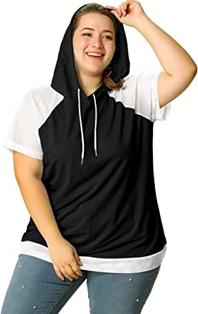 Photo 1 of Agnes Orinda Women's Plus Size Hoodie Raglan Short Sleeves Sport Drawstring Hoodies Tops SIZE 1X
