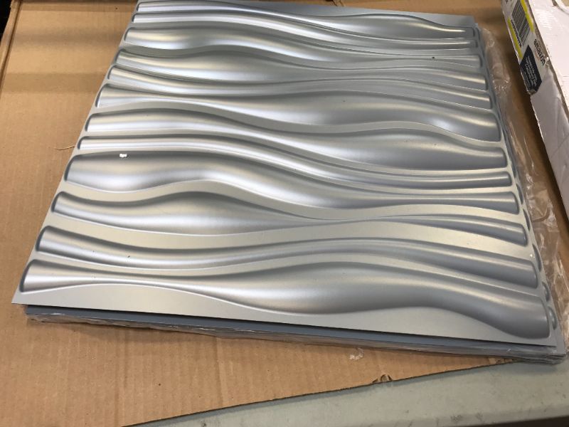 Photo 2 of Art3d PVC Wave Board Textured 3D Wall Panels, Silver, 19.7" x 19.7" (10 Pcs)
